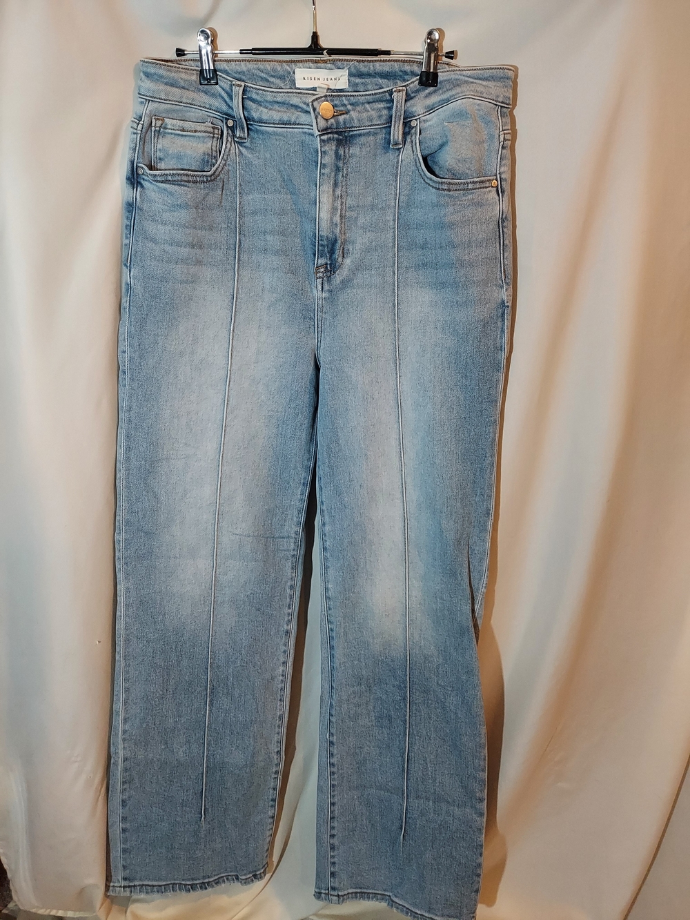Risen Jeans High Rise Front Seam Wide Leg Blue Denim Pants Light Wash 15